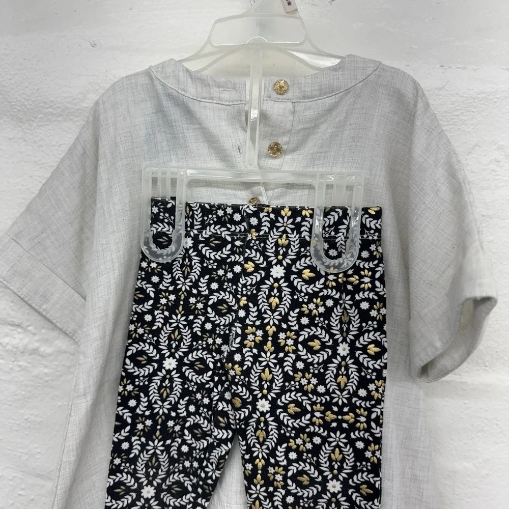 Cynthia Rowy Pant‎ Suit Toddle 2T Dressy Leggins And Linen Look Top Embrodery - Picture 2 of 5